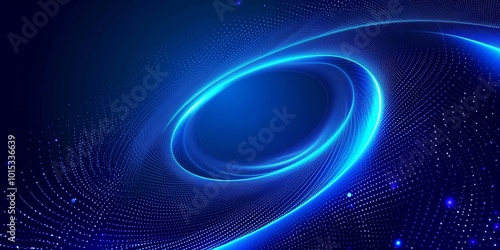 Abstract blue background with glowing curved lines. Shiny blue swirl curve lines design. Spiral lines. Geometric oval pattern. Futuristic technology concept. , Generative AI