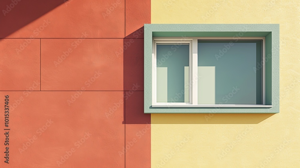On the freshly painted wall of a house there is a single closed window. Illustration for cover, card, postcard, interior design, banner, poster, brochure or presentation. On the freshly painted wall of a house there is a single closed window. Illustration for cover, card, postcard, interior design, banner, poster, brochure or presentation.