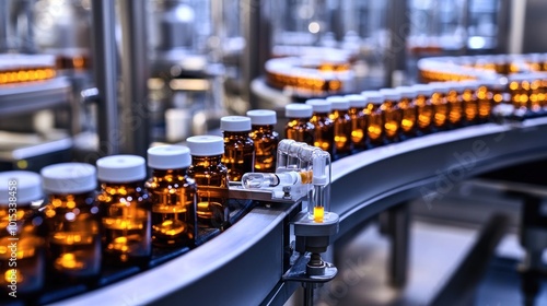 Wallpaper Mural Bottles Moving on a Conveyor Belt in a Pharmaceutical Factory Torontodigital.ca