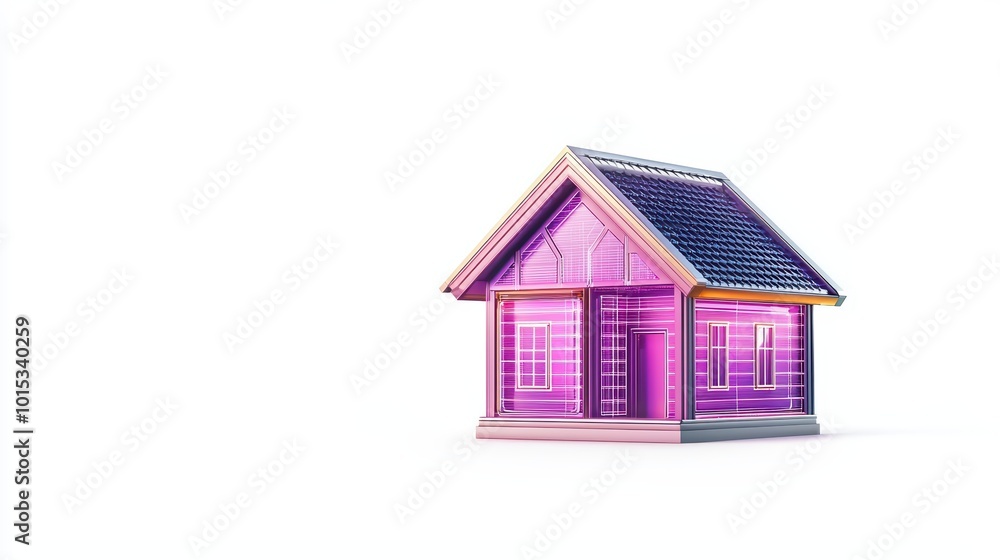 A colorful, modern house model with a vibrant exterior, displayed on a white isolated background. A colorful, modern house model with a vibrant exterior, displayed on a white isolated background.