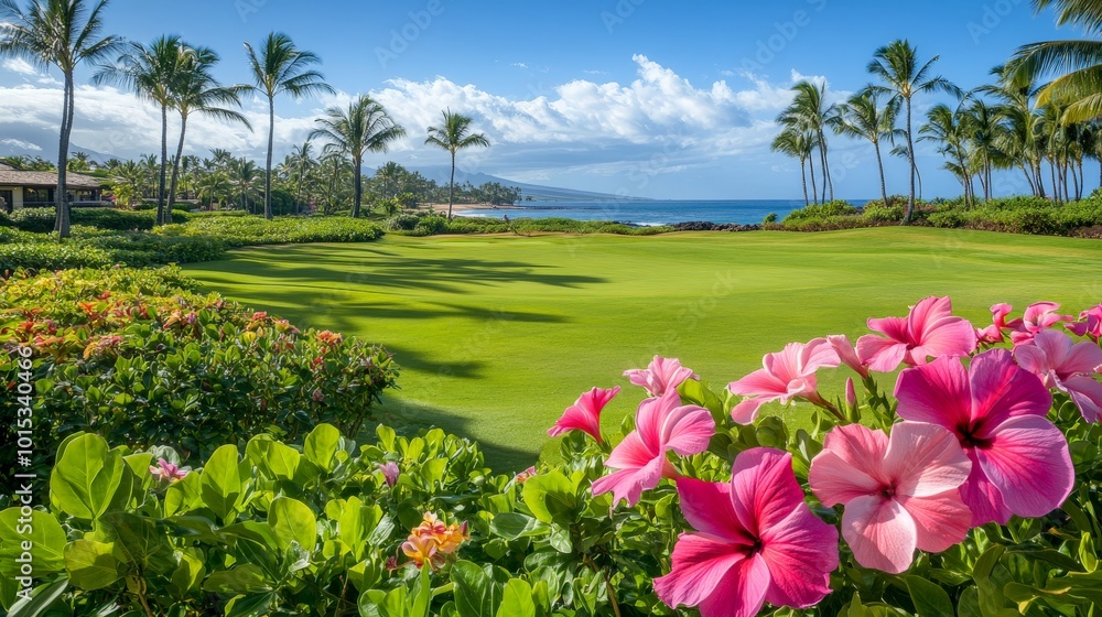 Obraz premium Tropical Golf Course Overlooking the Ocean