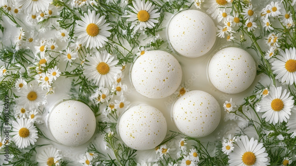 bath bombs with the smell of chamomile flowers. Selective focus bath bombs with the smell of chamomile flowers. Selective focus