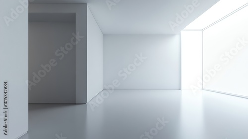 Wallpaper Mural Minimalistic 3D room with white walls, floor and corner space. Blank hall design in empty apartment. Abstract backdrop for exhibition, presentation or gallery. Torontodigital.ca