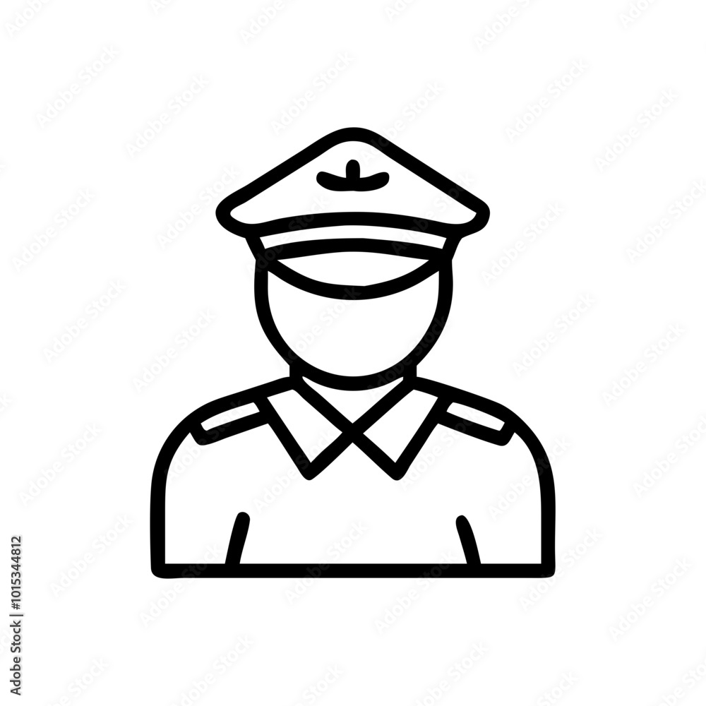 Pilot icon wearing a hat and uniform, minimalistic design, black and white, copy space
Pilot icon wearing a hat and uniform, minimalistic design, black and white, copy space