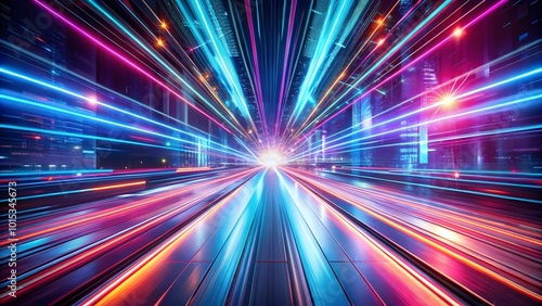 fast-moving neon light trails on a futuristic virtual reality backdrop