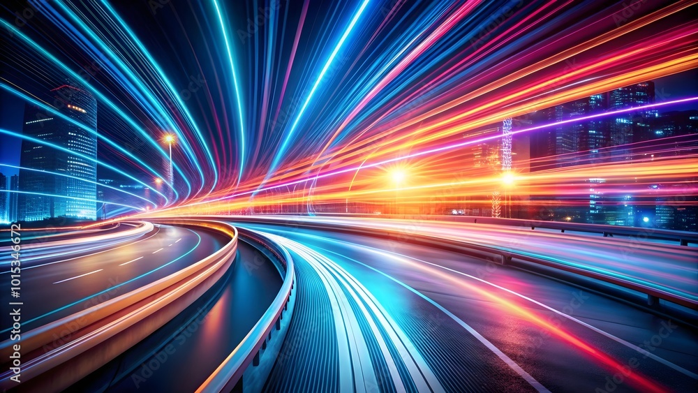 neon light effect with virtual reality highway speed and motion