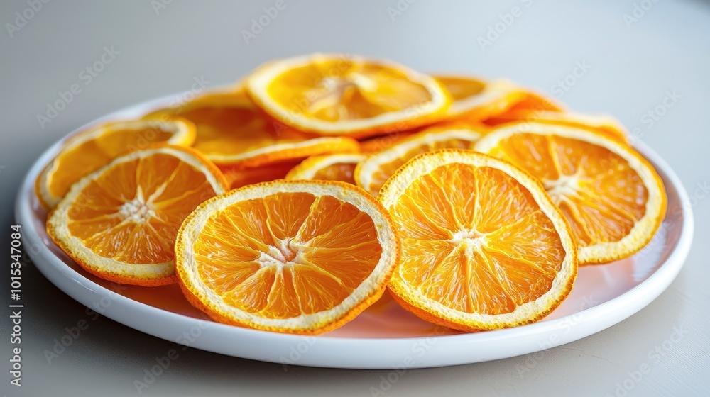 dried oranges in a white plate. Selective focus dried oranges in a white plate. Selective focus