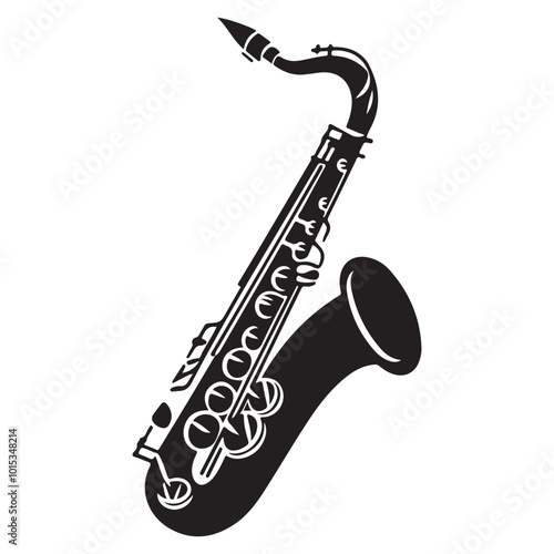 Saxophone silhouette vector illustration, Saxophone vector silhouette isolated on a white background with a simple clean shape
