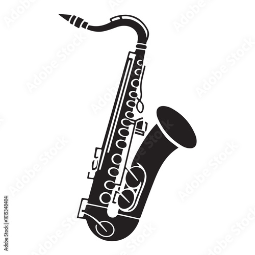 Saxophone silhouette vector illustration, Saxophone vector silhouette isolated on a white background with a simple clean shape