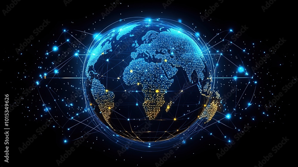 Obraz premium Digital globe with network connections and data points.