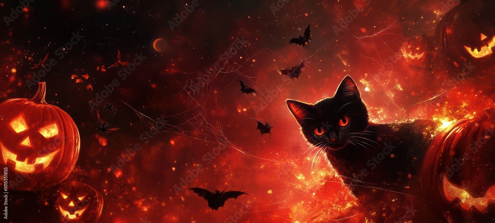 Obraz premium A Halloween party invitation with a blood-red background