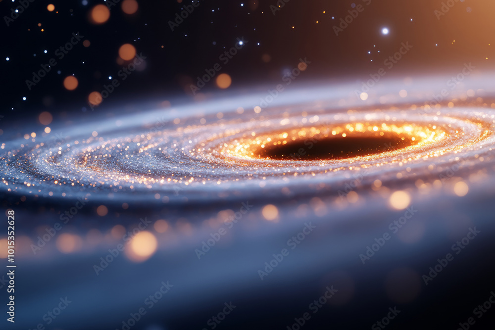 Black hole surrounded by glowing cosmic light and stars Black hole surrounded by glowing cosmic light and stars