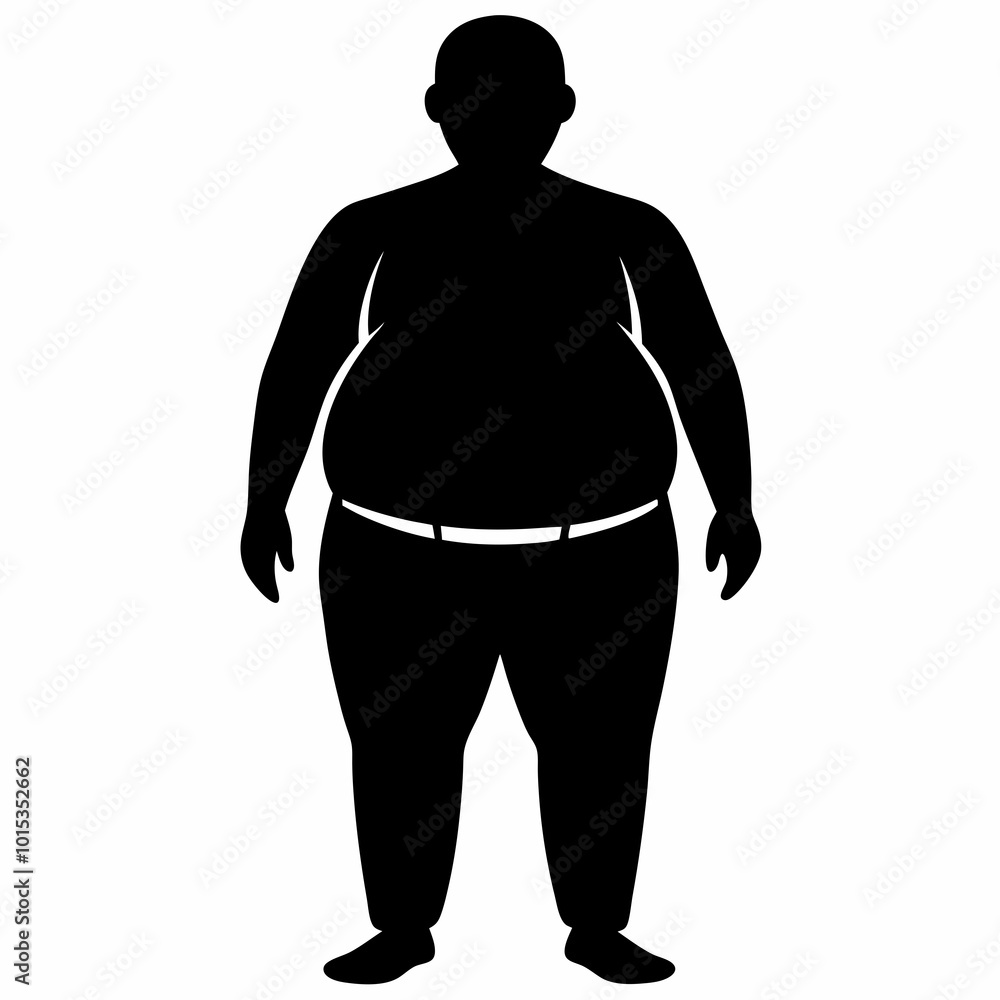 Silhouette of an obese man standing with arms at his sides on white background. Silhouette of an obese man standing with arms at his sides on white background.