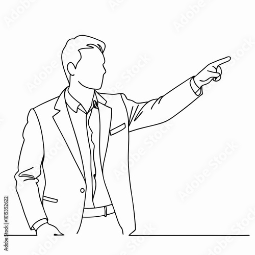 Businessman in suit pointing gesture outline drawing
