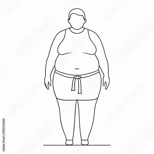 Outline of an overweight person in athletic clothing standing against a blank background.
