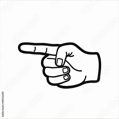 Illustration of a hand pointing to the right, simple line art, copy space.