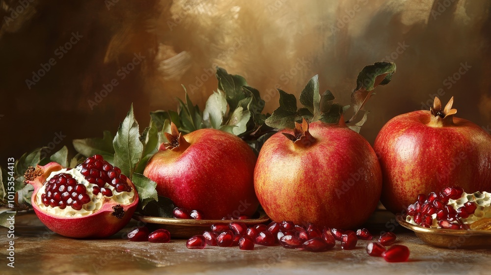 Honey apples and pomegranate jewish new year composition background Honey apples and pomegranate jewish new year composition background