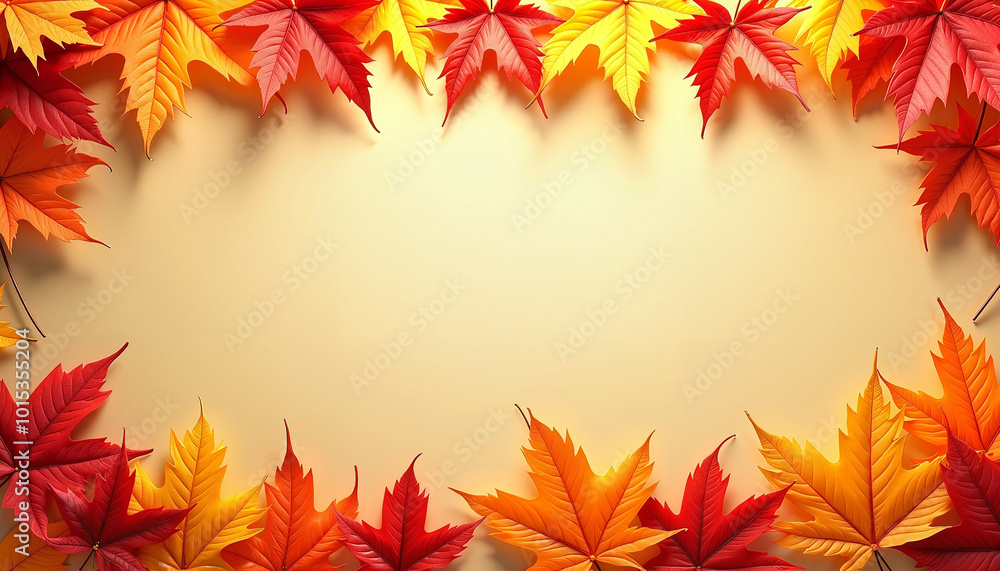 Colorful autumn leaves arranged around a blank center for seasonal decoration and fall themes with copy space Colorful autumn leaves arranged around a blank center for seasonal decoration and fall themes with copy space