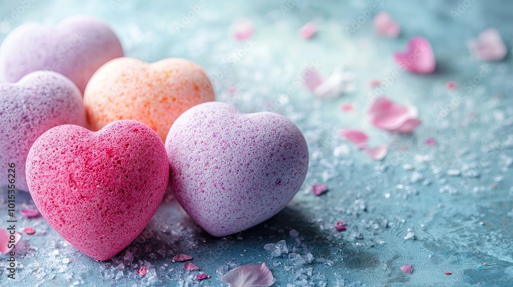 Obraz premium heart-shaped bath bombs. Selective focus