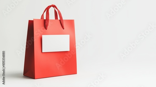 Minimalist red gift bag with blank card mockup