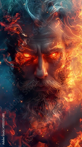 Fiery Gaze: A Man engulfed in Flames