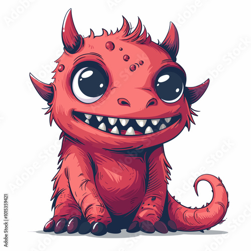 A red monster with big eyes and a big smile. It looks like it's happy and friendly