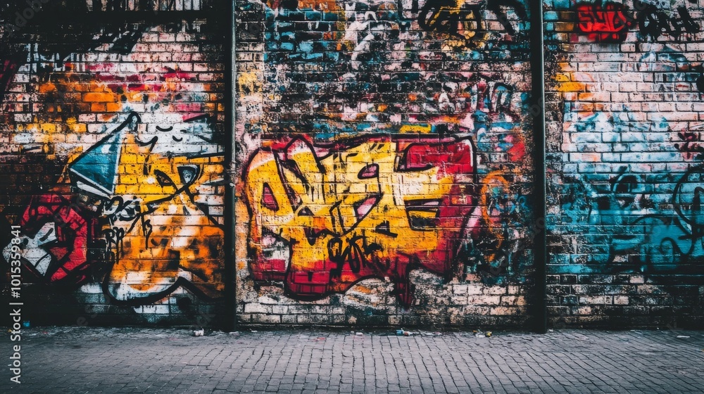 Naklejka premium Żywa ściana graffiti - arcydzieło sztuki miejskiej