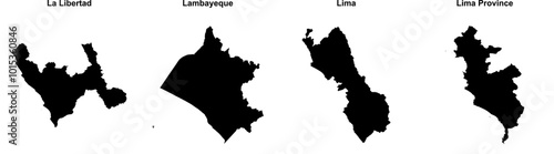La Libertad, Lambayeque, Lima, Lima Province outline maps
