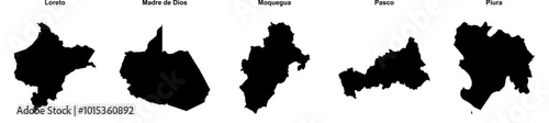 Loreto, Madre de Dios, Moquegua, Pasco, Piura outline maps