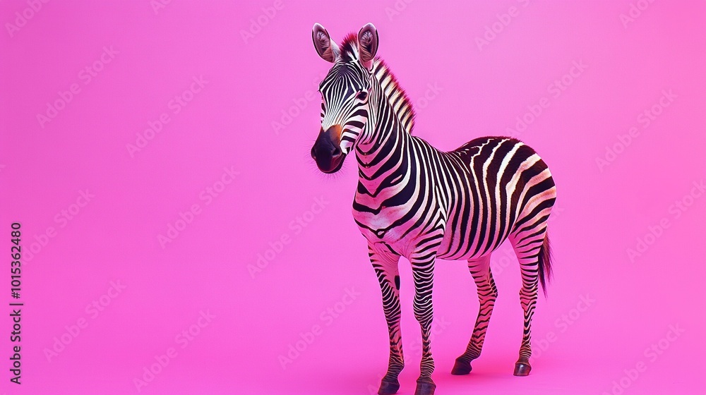 A zebra on a pink background in the center of an image A zebra on a pink background in the center of an image