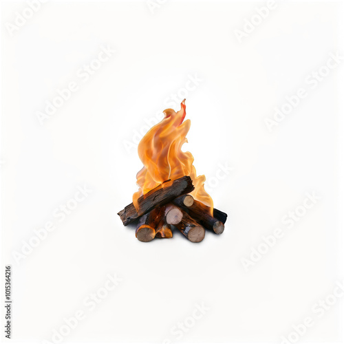 Intense flames rising from burning black material on a neutral background
