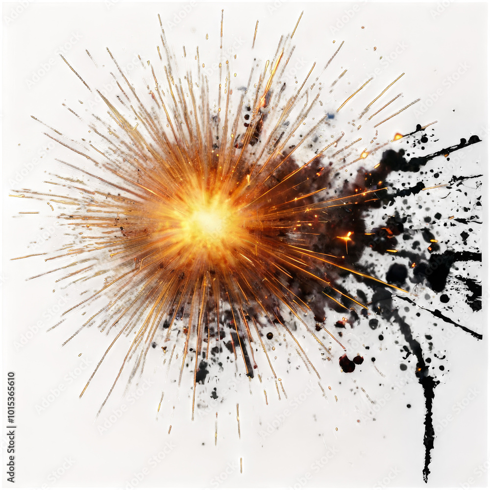 A large explosion with billowing smoke and bright sparks against a dark backdrop A large explosion with billowing smoke and bright sparks against a dark backdrop