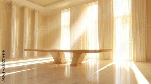 Tranquil Harmony - Ray Tracing Fengshui Dining Room Concept with Wooden Table and Balanced Decor for Warm Gatherings