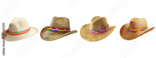 Colorful Summer Straw Hats Collection. Illustration.on transparent, white background, isolate PNG