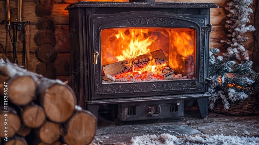 the fireplace is burning in the house. Selective focus the fireplace is burning in the house. Selective focus