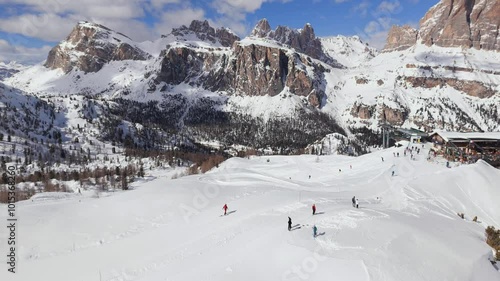 Drone panorama of Dolomites Mountain Landscape Ski Resort in Cortina D'ampezzo