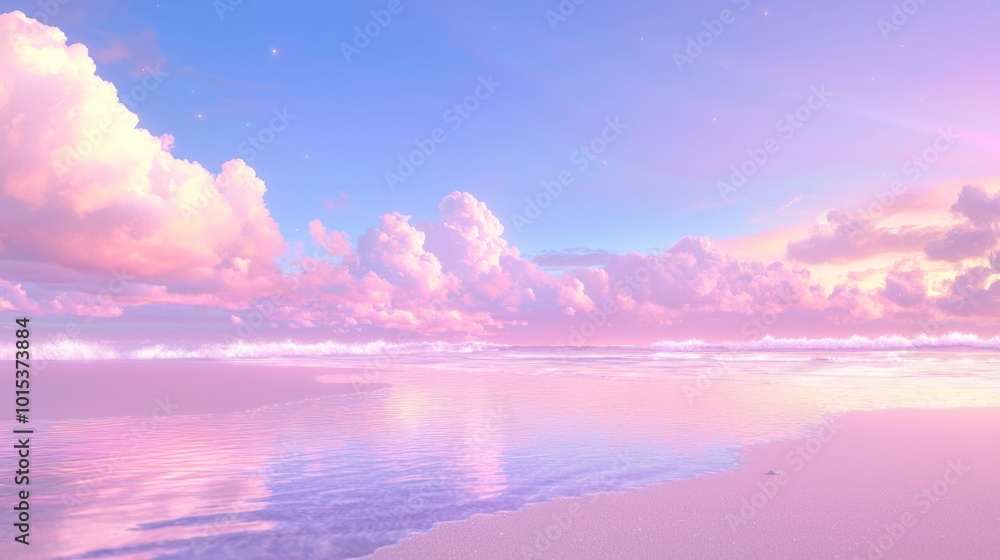 Serene Sunrise: Ray Tracing Fengshui Concept Art of Tranquil Beach with Soft Waves and Calming Colors Serene Sunrise: Ray Tracing Fengshui Concept Art of Tranquil Beach with Soft Waves and Calming Colors