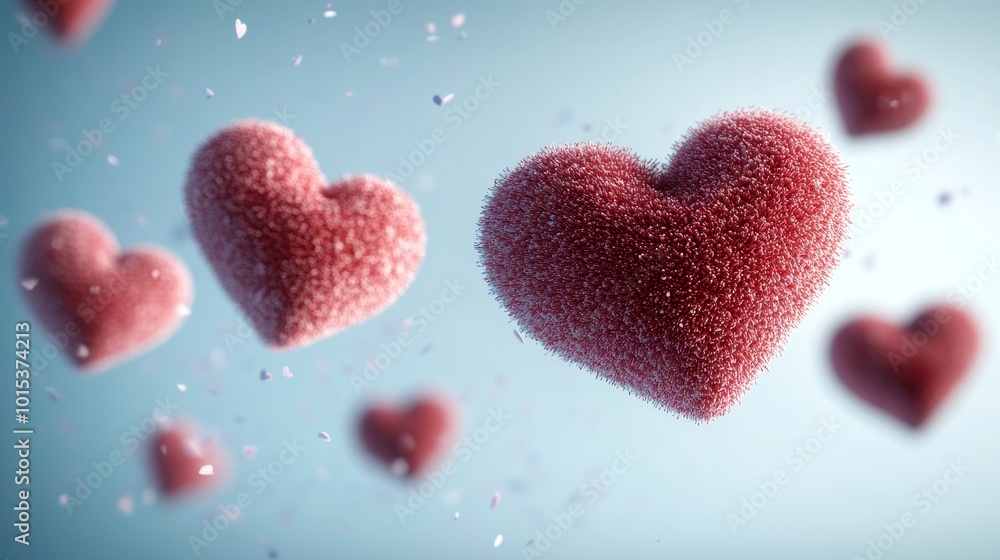 Plush hearts float in the air, symbolizing love and romance. Ideal for Valentine's Day, anniversaries, dating, birthdays, and special occasions like Mother's Day and Father's Day. 3D rendered. Plush hearts float in the air, symbolizing love and romance. Ideal for Valentine's Day, anniversaries, dating, birthdays, and special occasions like Mother's Day and Father's Day. 3D rendered.