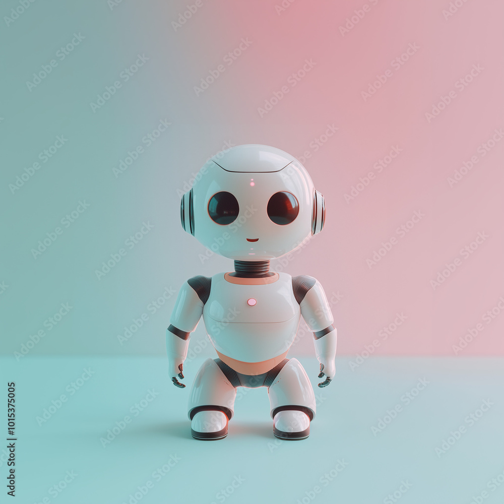 Adorable robot standing on a gradient background, representing AI technology and innovation. Adorable robot standing on a gradient background, representing AI technology and innovation.