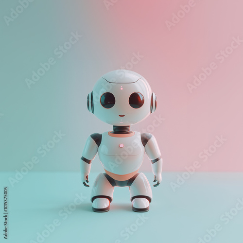 Adorable robot standing on a gradient background, representing AI technology and innovation.