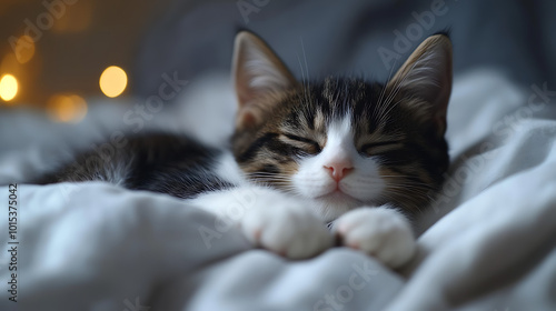 Wallpaper Mural Black and White Cat Sleeping in a Big Bed at Night Torontodigital.ca