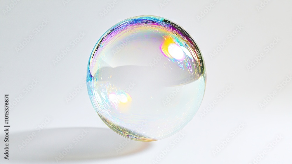 A close-up image of a soap bubble on a white background with a light reflection on its bottom A close-up image of a soap bubble on a white background with a light reflection on its bottom