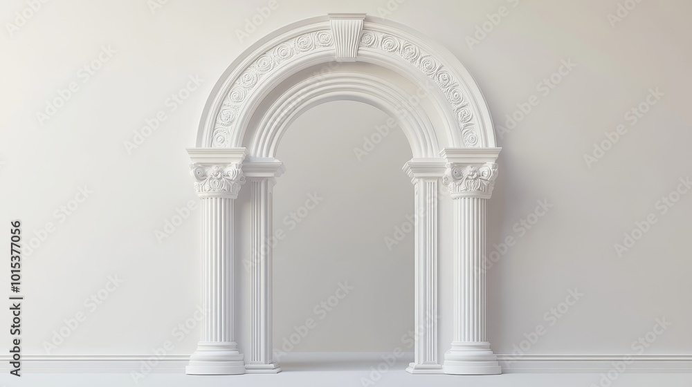 Realistic 3D vector illustration of ancient Roman archway made of white clay with decorative ornaments, like Greek stone pillar of temple building door or window decor. Realistic 3D vector illustration of ancient Roman archway made of white clay with decorative ornaments, like Greek stone pillar of temple building door or window decor.