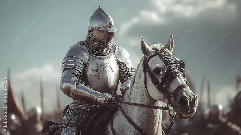 Naklejka premium Knight in armor on horseback. digital art. Knights Tournament. Illustration
