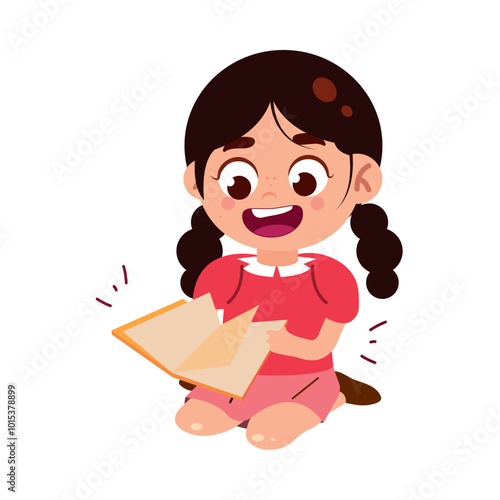 cute girl reading and learning