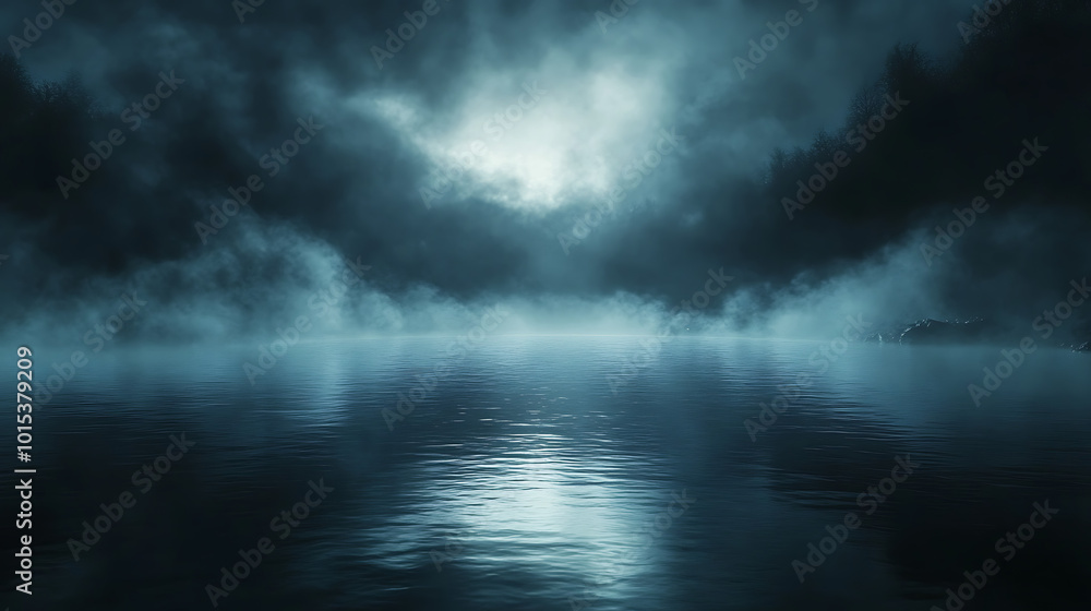 Dark Creepy Lake with Fog Dark Creepy Lake with Fog