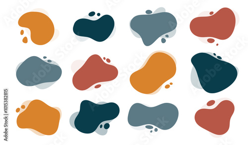 Ensemble de formes abstraites automales - Éléments géométriques arrondis et colorés - Formes fluides, et dynamiques - Collection de bulles aux formes simples et douces - Motifs ronds pour décoration 