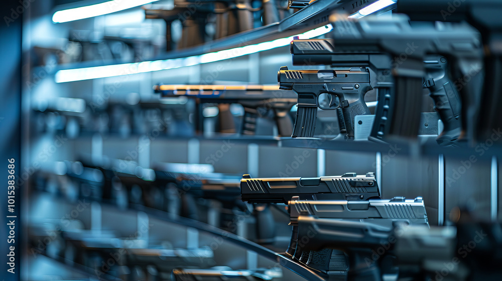 Variety of Modern Rifles and Pistols on Display in a Gun Store ...