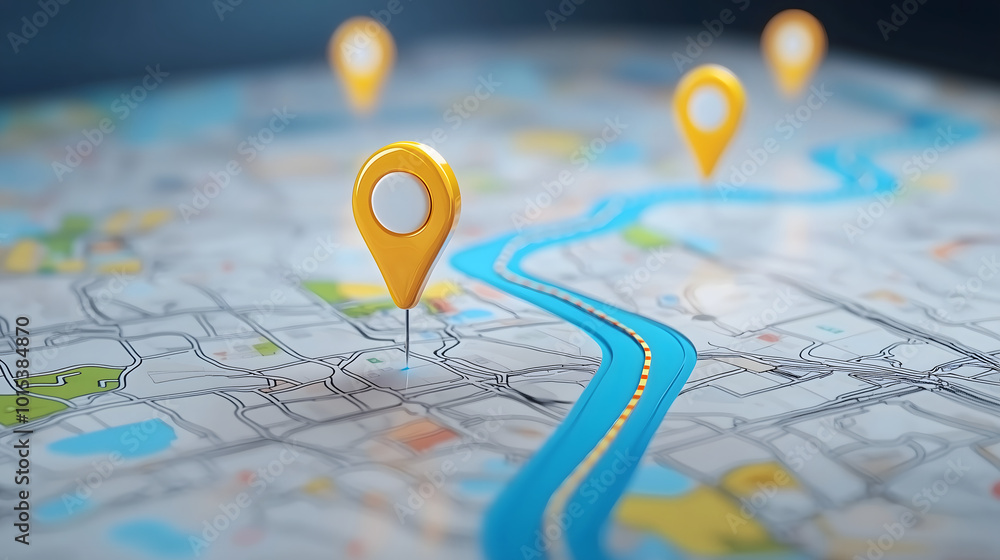 With digital GPS location on the map and pin route path concept With digital GPS location on the map and pin route path concept