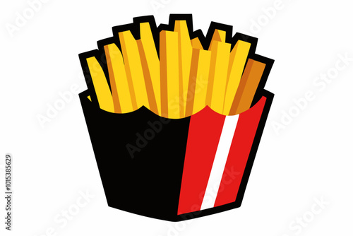 3d fast food realistic fries potatoes, silhouette black color vector illustration